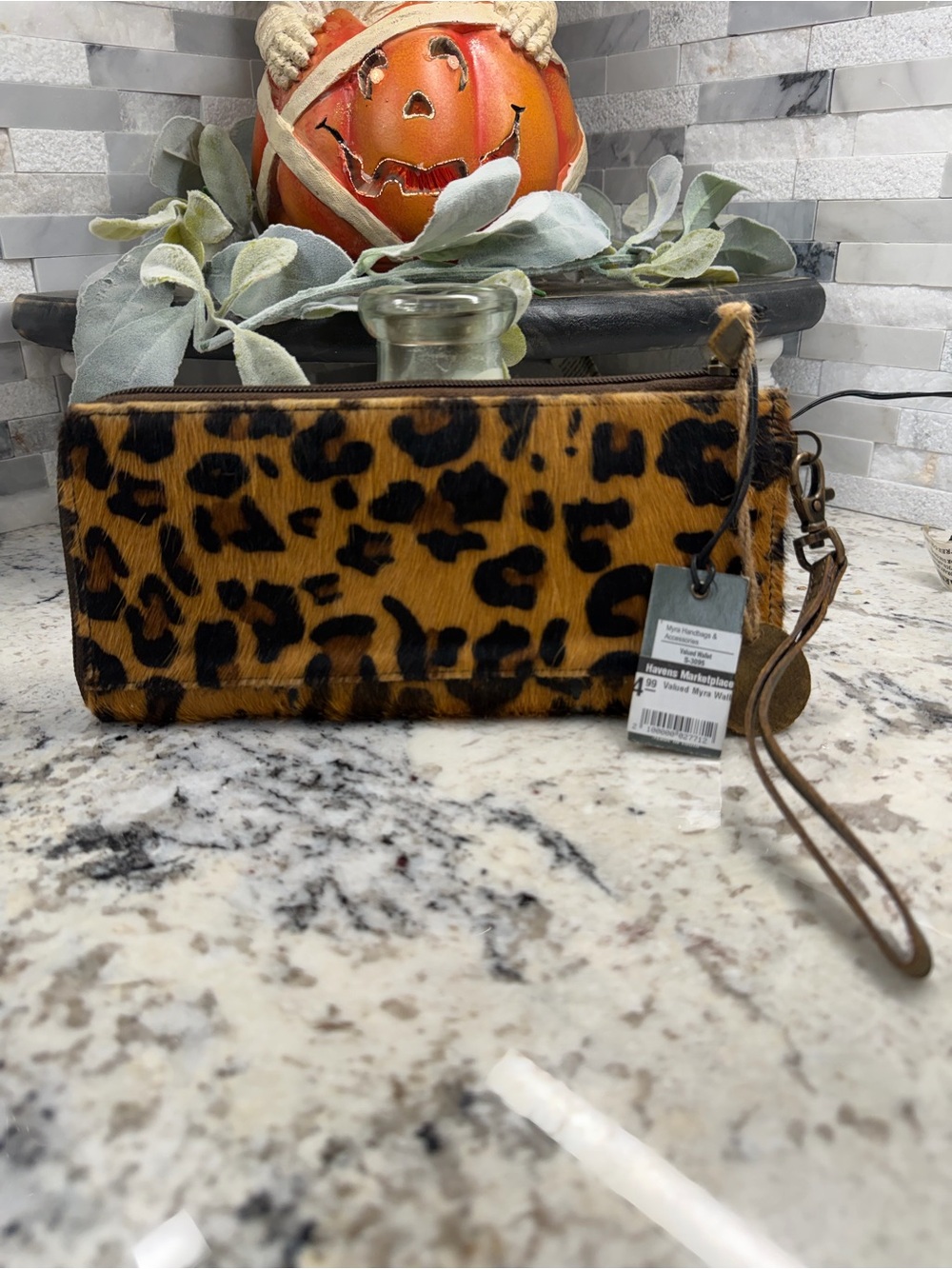Myra Bag Leopard Print Clutch Wristlet - Tan & Black